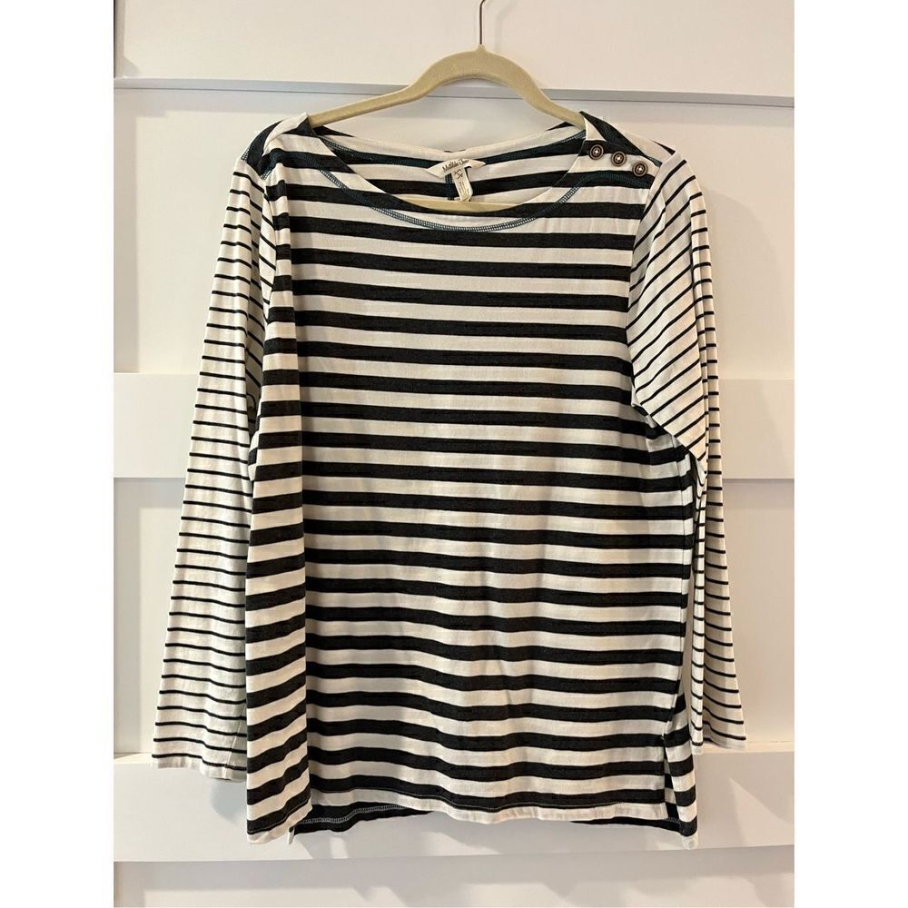 Matilda Jane Just Imagine Marcelle Boat Neck Top Gray Stripe Womens size Large